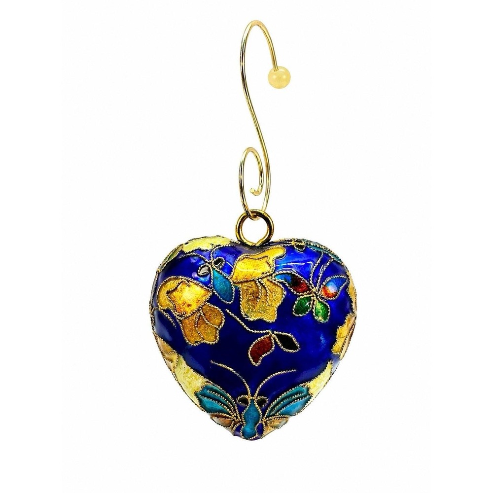 Vintage Chinese Cloisonné Hanging Heart Fragrance Pomander Ornament